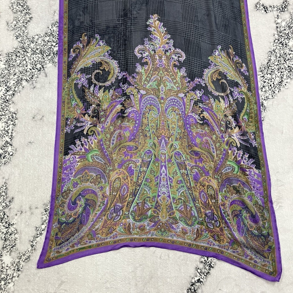 Lauren Ralph Lauren Paisley Scarf Purple Black Silk Blend Oblong Wrap - Picture 3 of 11